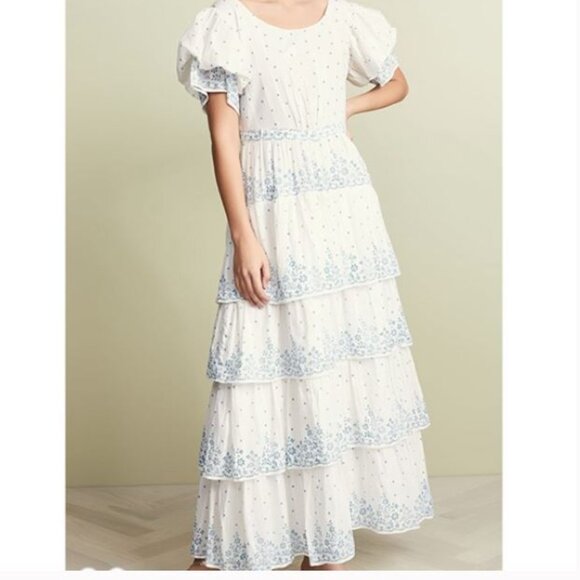 LoveShackFancy Martine Tiered Maxi Floral Dress Blue Sz 2 - Picture 1 of 7